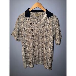Natural Issue Mens Medium Polo Shirt Short Sleeve Block Print Beige Black Tan
